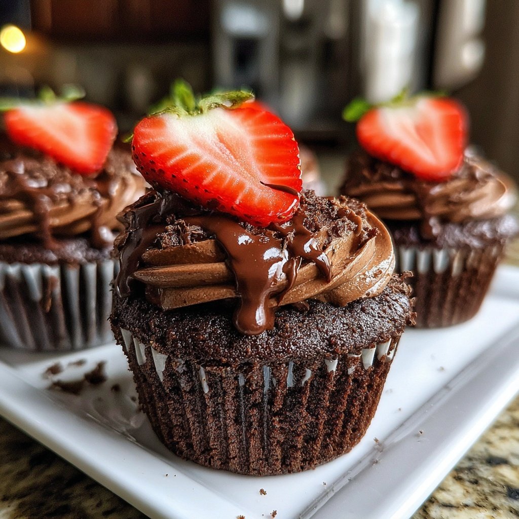 Double Chocolate Strawberry Cupcakes