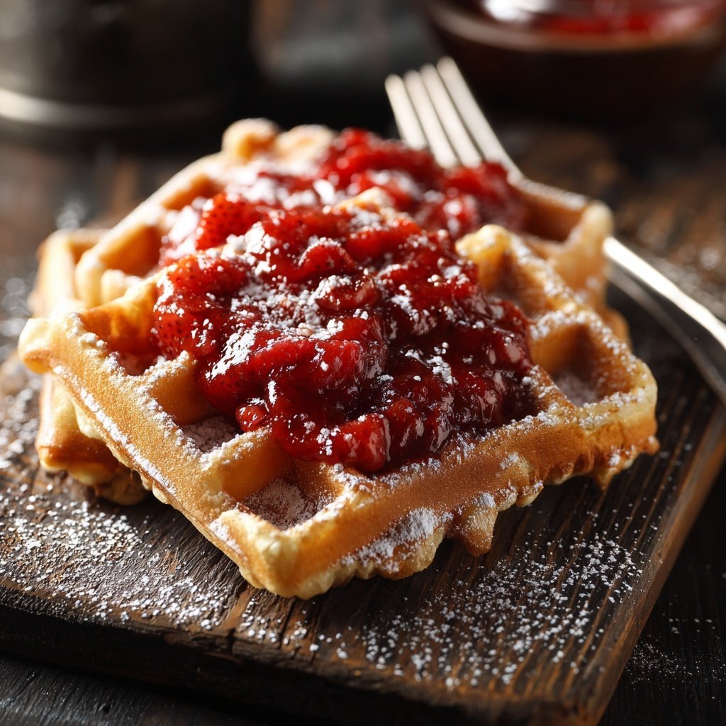 Waffles with Strawberry Compote